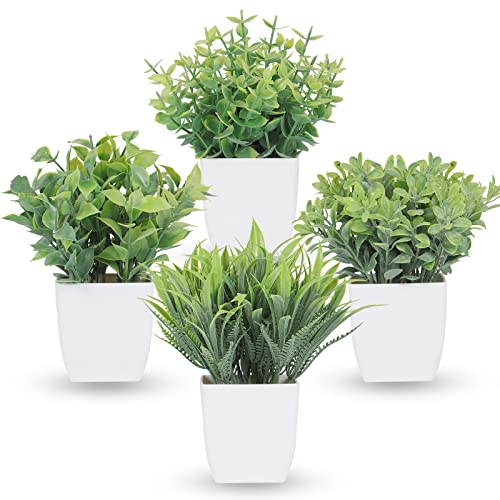 Betylifoy 4Pcs Künstliche Pflanzen Mini Topfpflanze Kleine Grüne Dekoration Künstliche Eukalyptuspflanzen für Home Office Badezimmer Schlafzimmer Dekoration (Quadrat-01) Cover