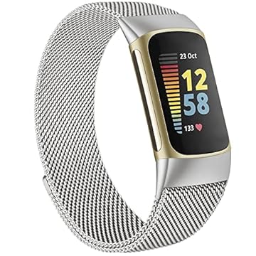 Pulseira de metal para Fitbit Charge 5 para mulheres e homens, pulseira de aço inoxidável de substituição para Fitbit Charge 5, prata