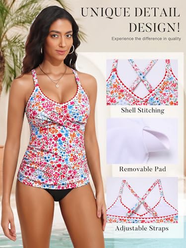 Womens Tankini Top Only Ribbed Twist Tummy Control Bathing Suit Top Modest V Neck 2026 Swimsuit top — view 4