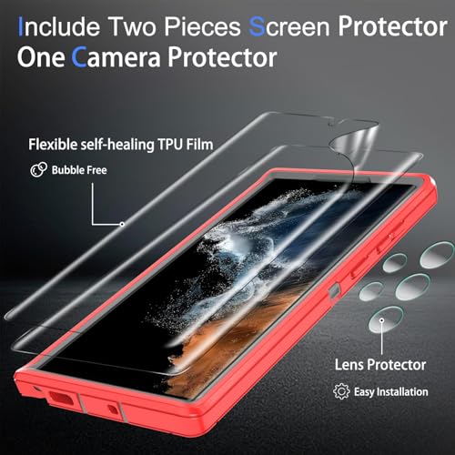 Coque Samsung S22 Ultra antichoc rouge et gris avec protections d'écran et d'objectif intégrées - 4