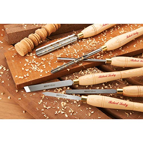 Robert Sorby 67HS 6 Piece Lathe Turning Set with 3/4\" Spindle Roughing Gouge, 3/8\" Spindle Gouge, 3/8\" Bowl Gouge, 3/4\" Standard Skew Chisel, 1/8\" Parting Tool and 1/2\" Round Nose Scraper 67HS