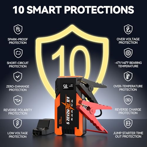 Image of S ZEVZO ET05 Jump Starter 3000A Portable Car Jump Starter Battery Pack (7.2L Gas / 5.5L Diesel), 51.8Wh 12V Jump Box with USB Ports, LCD Display and 3 Modes Flashlight