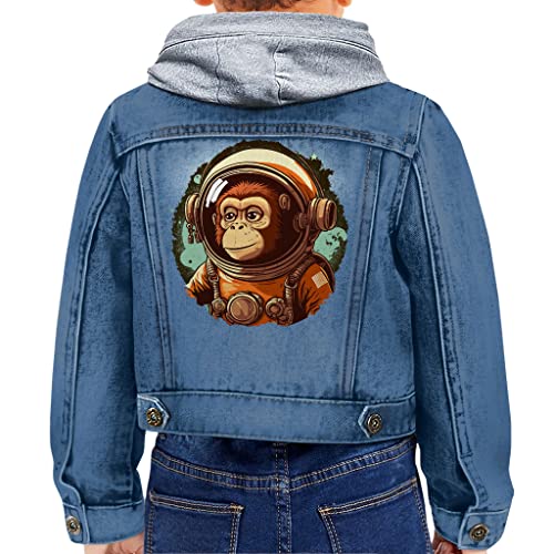 Monkey Astronaut Toddler Hooded Denim Jacket - Primate Lovers Gifts - Monkey Themed Gifts