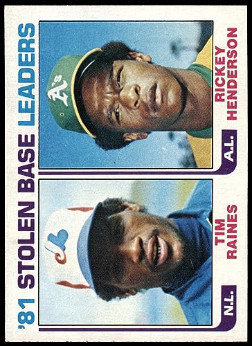 1982 Topps #164 SB Leaders Tim Raines/Rickey Henderson Montreal Expos (Baseball Card) NM Expos