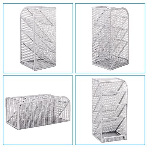 Fvstar Mesh Desk Organizer, Multi-Functional Pen Holder, 5 Tier Desktop Stationary Organizer, Storage Rack For School Home Office Art Supplies (Silver) #TOP6