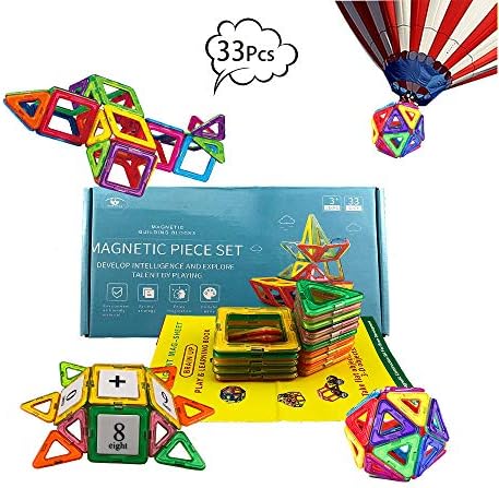 Magnetic Blocks NEW EYES Magnetic Tile 33 PCS Set Magnetic Building Blocks Creative Construction Fun Magnetic Tiles Kit for Toddlers Educational Toys for Kids Boys and Girls