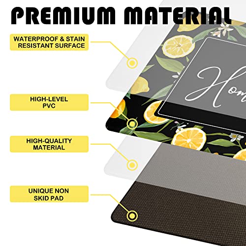 Lemon Kitchen Rugs Anti Fatigue Kitchen Mats For Floor Black Yellow Non Skid Washable Kitchen Mats Set Of 2 Cushioned Comfortable Standing Mats For Laundry Office Sink,17.3 X28 + 17.3 X 47 Inch, Pvc #TOP4