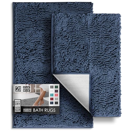 Hearth & Harbor Bathroom Rugs Chenille Bath Mat - Machine Washable Bath Mats for Bathroom Non-Slip Backing Rubber Quick Dry Bathroom Mat