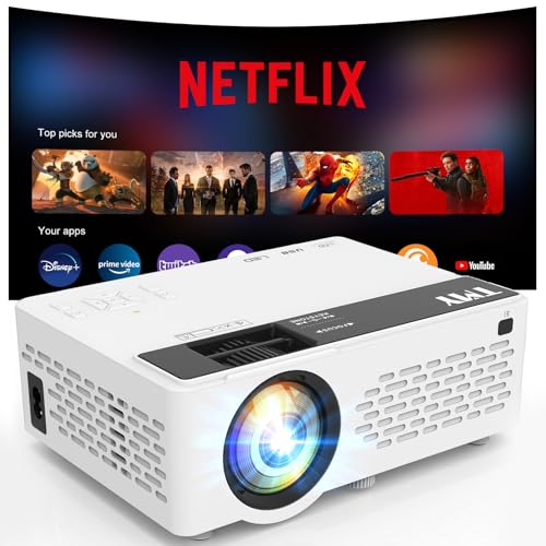 TMY 1080P Full HD Portable Mini Projector, Bluetooth Movie Projector, Compatible with TV Stick/Smartphone/PC/Game Console/HDMI/USB, Indoor & Outdoor Use, Built in Netflix app