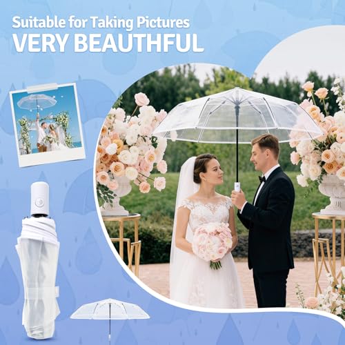 Blomise 2 PCS Clear Umbrellas for Wedding, Auto Open Transparent See Through Umbrella, Compact Travel Umbrella, Portable Folding Umbrellas for Bride Groom Guest Photographer Windproof Rainproof - Image 5