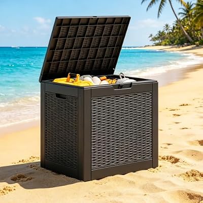 NBYSGO Outdoor Deck Storage Box,Resin Deck Boxes Indoor and outdoor, Waterproof Storage Box Lockable Lid (Black,35 Gallon)