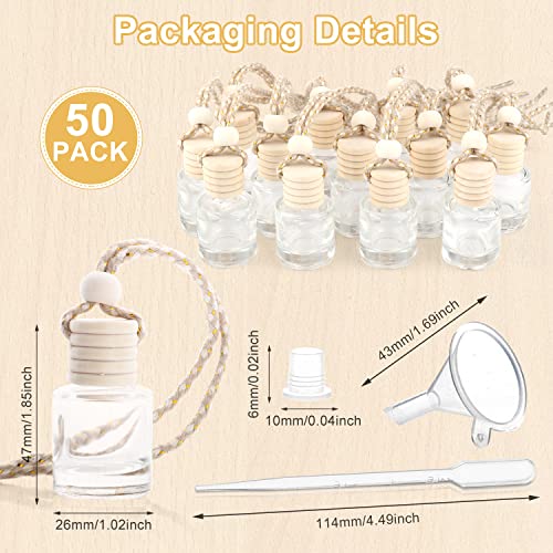 Dmuuudm 50 Pcs/Set,8Ml Hanging Car Air Freshener Diffuser,Empty Refillable Clear Glass Essential Oil Fragrance Perfume Diffuser Pendant Glass Vials With Wooden Caps & Hanging String,Cylindrical Style #TOP3