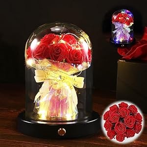 Valentines Day Gifts For Her, Preserved Flowers Roses Gifts, Beauty and the Beast Gifts LED Light up Rose in Glass Dome, Forever Rose Gifts for Women, Mom, Wife, Girlfriend, Birthday Anniversary