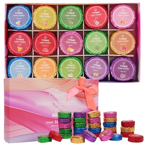 Shower Steamers Aromatherapy 30 Pack Shower Bombs with Natural Essential Oils Home SPA Stress Relief Christmas Stocking Stuffers Birthday Gifts for Women Mom Men Self Care Relaxation