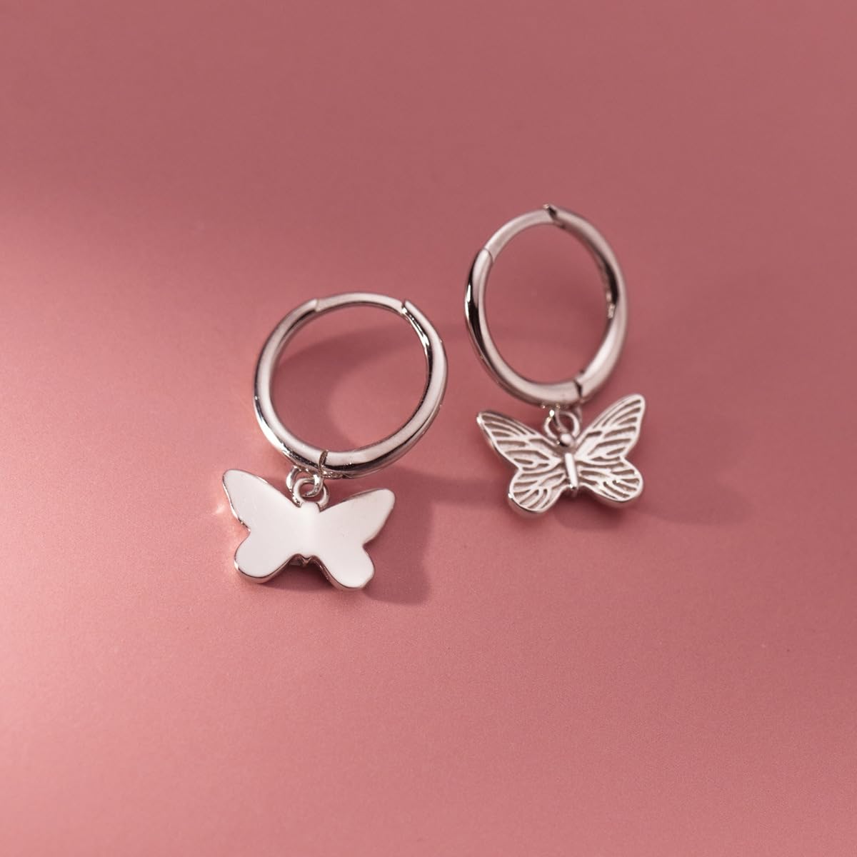 SLUYNZ Pendientes de aro de mariposa de plata de ley para mujer, aretes de aro de mariposa pequeños