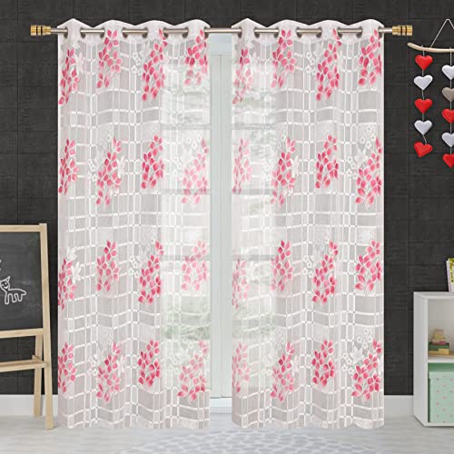 Image of Galaxy Home Decor Sheer Transparent Printed Floral Net Curtains for Long Door 9 Feet, Pack of 1, Maroon (No. of Curtains: 1, Maroon, Long Door 9 Feet)