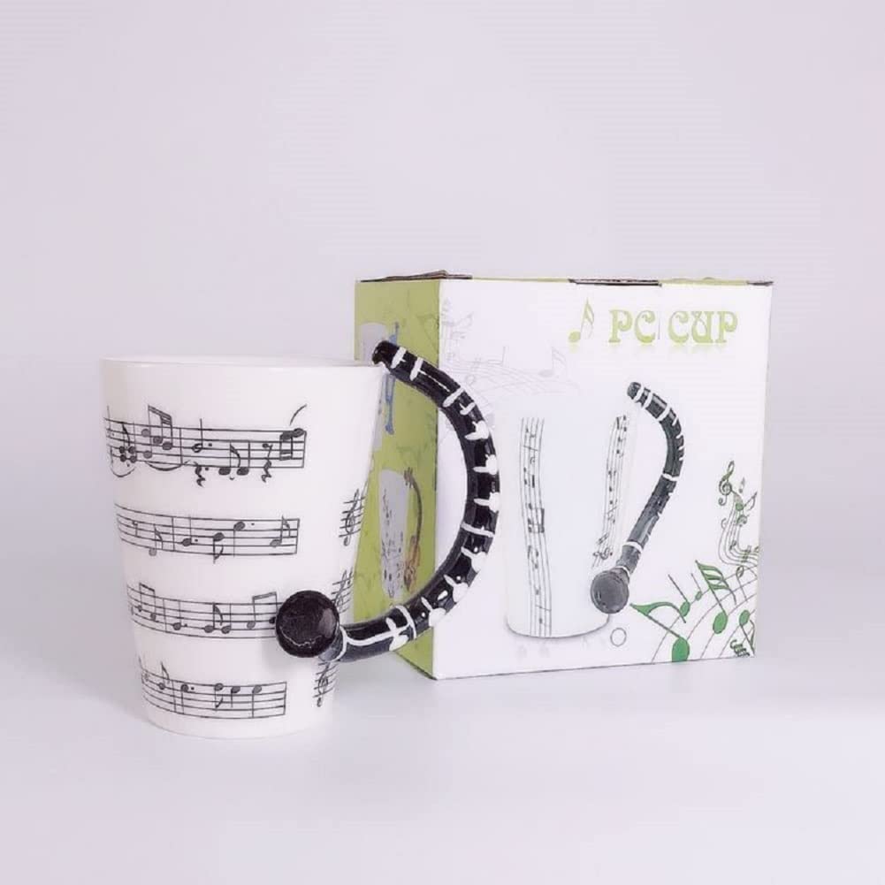 SuperglockT Premium Kaffeetasse Teetasse mit Henkel 400ml groß Kaffeebecher Musik Becher Keramiktasse Keramikbecher für heiße und kalte Getränke,Tee,Milch,Kakao (Klarinette)