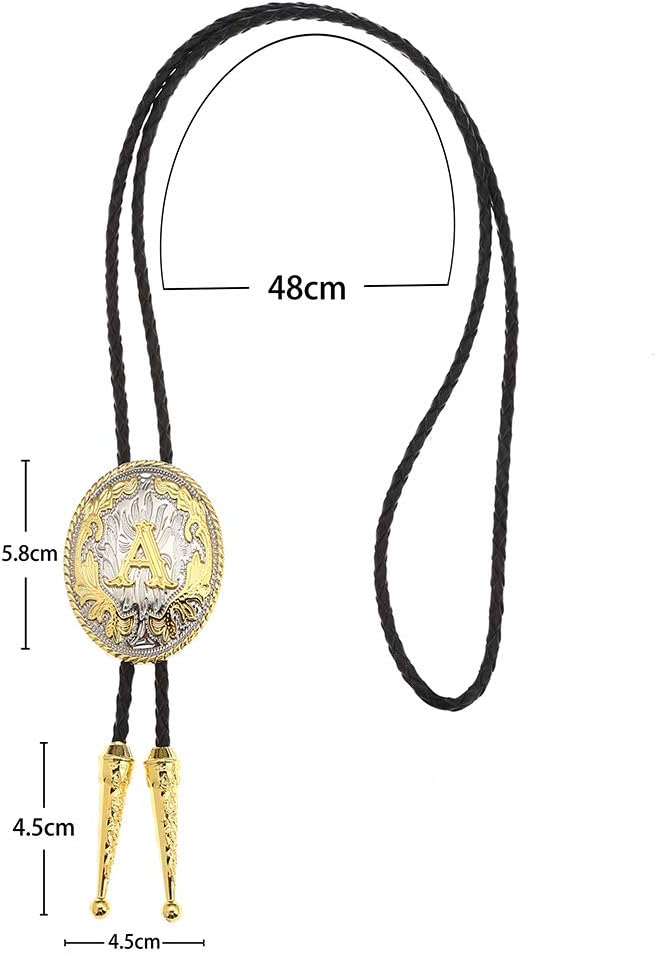 Jeilwiy Bolo Tie for Men Western Cowboy Neck Tie Gold Mens Bolo Ties Initial Letter A to Z Western Leather Necktie - Image 6