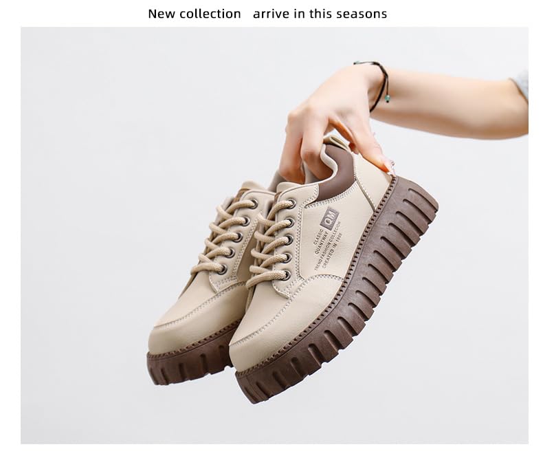 Women's Low Top Thick Sole Boots,Lace-Up Platform Sneakers,Casual Non Slip Walking Shoes, Fashion Comfort Platform Round Toe Loafers4