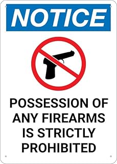 Notice Possession Of Firearms Strictly Forbidden Firearm Prohibition Icon Sign Metal Sign 12X8 Inches