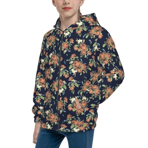 Watercolor Rose Kid Hoodies Boys Zip Up Sweatshirts Girls Pullover with Pocket