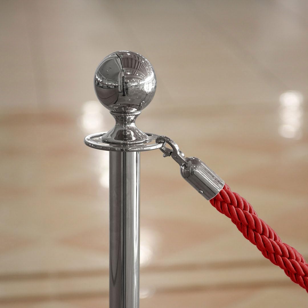 Danieli - Cordone Intrecciato 2 Metri per Colonnine Segnapercorso. Corda Intrecciata con Moschettone in Metallo Cromo Lucido. Adatto per Teatri, Musei ed Eventi. (Rosso)