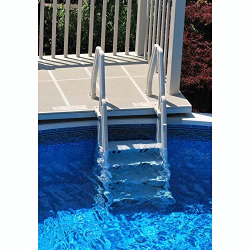 Vinyl Works Deluxe Adjustable 32 Inch in-Pool Step Ladder Entry System for Above Ground Swimming Pools, White