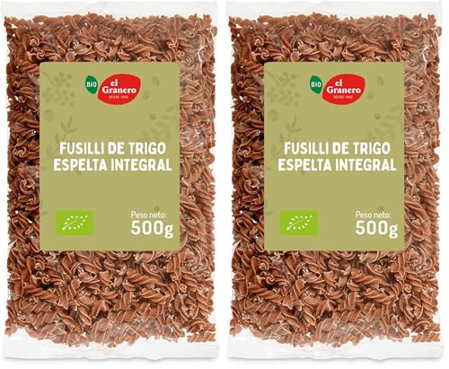 El Granero Integral - Fusilli de Trigo Espelta Integral BIO - 500 g - Fuente Rica en Proteínas - Alto Aporte Energético - Ideal para Todas las Recetas de Pasta - Apto para Veganos (Paquete de 2)