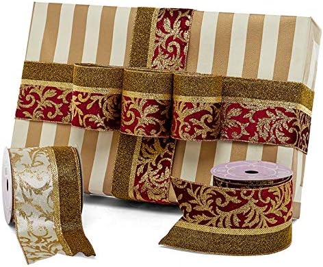4" X 10 Yards Wine/Gold Florence Christmas Wide Gold Backed Wired Ribbon