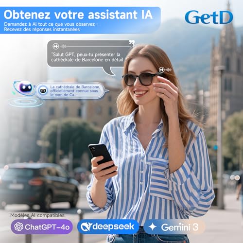Lunettes AI intelligentes GetD avec écouteurs oreilles ouvertes et traduction Bluetooth - 4