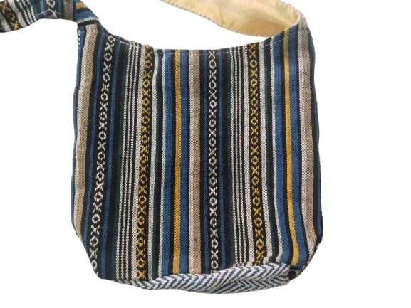 Image of Women Crossbody Bag, Handwoven Ethnic Pattern, Multi-Color Striped Strap, Zipper Pockets, Bohemian Style