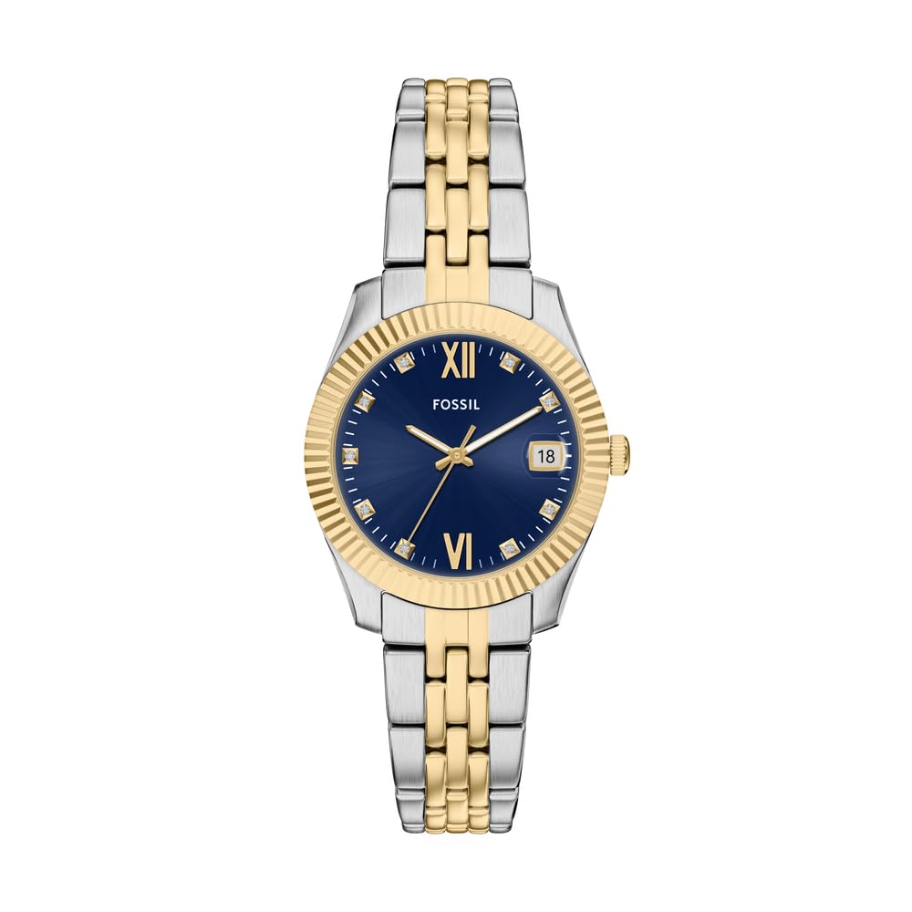 Fossil Scarlette Watch for Women, 32mm Quartz Three Hand Date Movement with Stainless Steel Strap,Silver Tone and Gold Tone