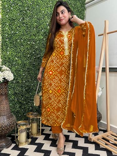 Image of GoSriKi Viscose Printed Straight Kurta with Pant and Dupatta for Women | Viscose Wine | 3 /4 Sleeve | Round Neck V-Slit | Ethnic Wear Casual Wear