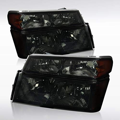 AUTOZENSATION Compatible with 2004-2012 Chevy Colorado GMC Canyon Smoke Lens Headlights + Bumper Lights L + R Pair Headlamp