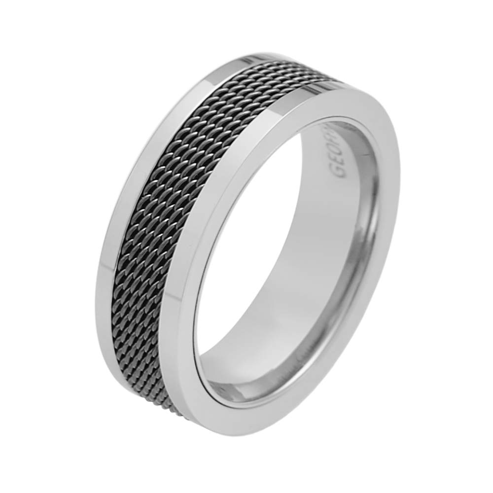 Geoffrey BeeneMen's 7mm Stainless Steel Polished Edge Mesh Ring