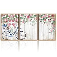 3 Piece Framed Canvas Wall Art Wild Flowers on Wood Background Canvas Prints Home Artwork Decoration for Living Room,Bedroom - 16