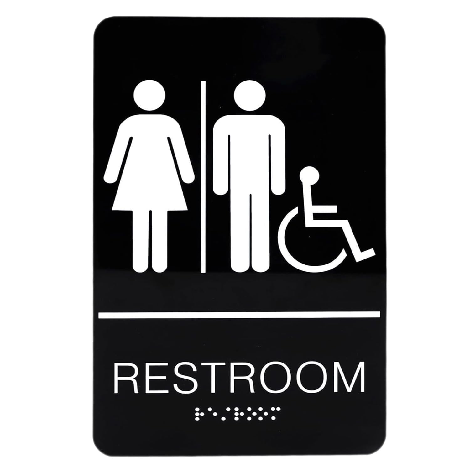 Tabanzhe Unisex Braille Restroom Sign, Modern Bathroom Plaque with UK Standard Braille Cell,Self-adhesive Easy Wall Mounting for Business Toilet Door