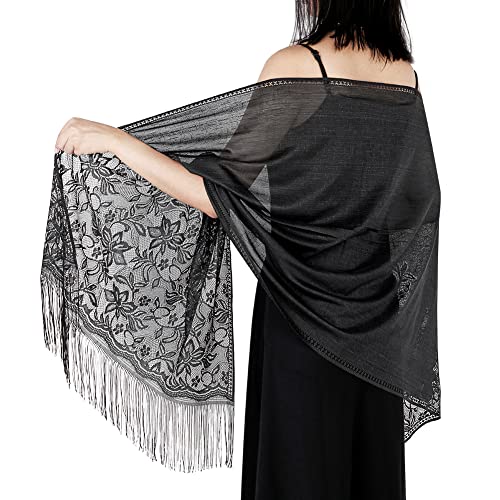 Châles et écharpes en dentelle noir Damery pour sublimer une tenue de soirée chic