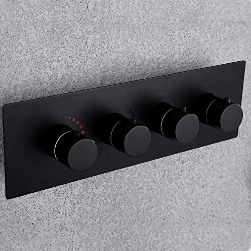 Système de douche pluie noir mat avec douchette haute pression et valve