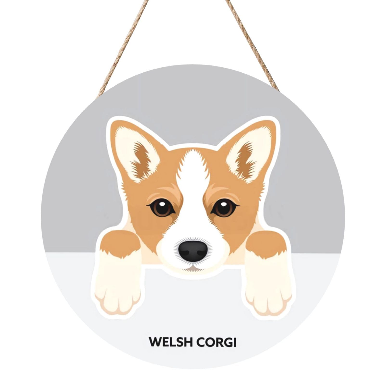 InOmak Welsh Corgi Dog Print, Round Wood Panel Painting 12 in, Wall Hanging Painting For Home