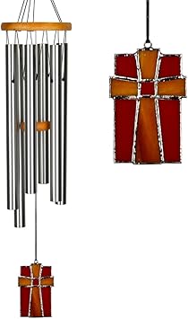 Woodstock Wind Chimes for Outside, Outdoor Decor, Garden, Patio and Front Porch Decor, 28" Memorial Sympathy Wind Chimes Amazing Grace Wind Chime Stained Glass Cross Christmas Gifts AGS