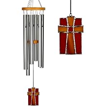 Woodstock Wind Chimes for Outside, Outdoor Decor, Garden, Patio and Front Porch Decor, 28" Memorial Sympathy Wind Chimes Amazing Grace Wind Chime Stained Glass Cross Christmas Gifts AGS