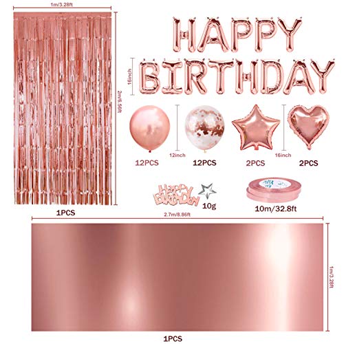 MOVINPE Rose Gold Birthday Party Decoration, Happy Birthday Banner, Rose Gold Fringe Curtain, Foil Tablecloth, Heart Star Foil Confetti Balloons, 10g Table Confetti for Women Girl Birthday Party 2 MOVINPE Rose Gold Birthday Party Decoration, Happy Birthday Banner, Rose Gold Fringe Curtain, Foil Tablecloth, Heart Star Foil Confetti Balloons, 10g Table Confetti for Women Girl Birthday Party - Image 3