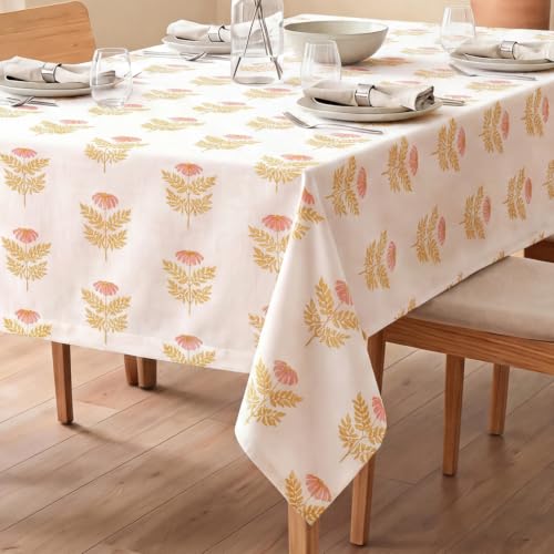 Image of Urban Space 100% Cotton Dining Table Cover for 4 Seater, Printed Cotton Table Cloth for Center Table, 48 inch X 72 inch (Amara Peach, 4 Seater)