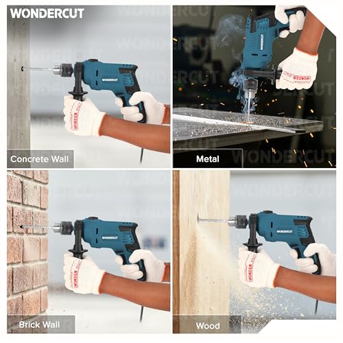 Image of WONDERCUT 810W, Professional, 2900 RPM, 2 Mode Selector, Variable Speed WC-ED13MM-B+7 Impact Pistol Grip Drill with 7 Pcs Professional Drill Bits (13 mm Chuck Size)