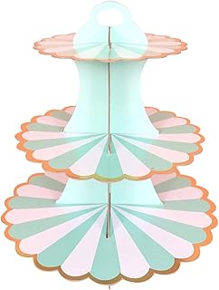 Excefore 3 Tiers Paper Cake Stand Set Sizes Cupcake Stands for Birthday Biodegradable Round Food Stand Display for Afternoon Tea Wedding Party Anniversary Christening Fruit Desserts Display