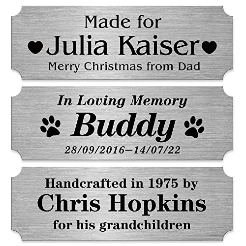 Image of Personalized Name Plates, Silver Engraved Plaque, Stainless Steel Trophy Plates Engraved, Custom Name Plate with Adhesive Backing or Screws, 6 inch W x 2 inch H
