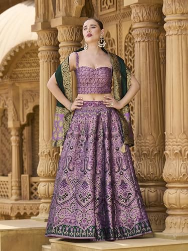 Image of PURVAJA Women's Kanjiwaram Semi-Stitched Lehenga choli