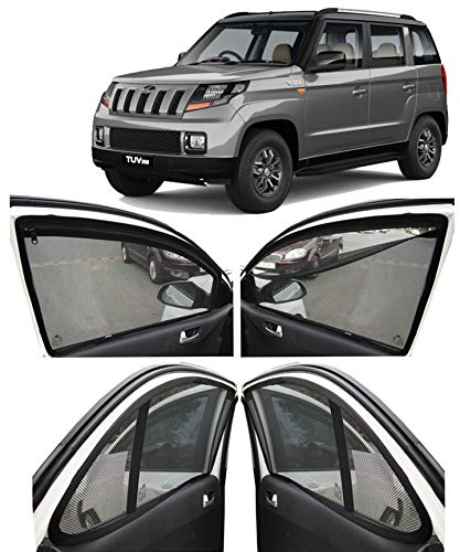 Image of Autofact Magnetic Car Sunshades Compatible with Mahindra TUV 300 (Set of 4) - Easy Installation, UV Protection, Keeps Car Cool (Front 2 with Zippers for Easy Access, Rear 2 Without Zippers)