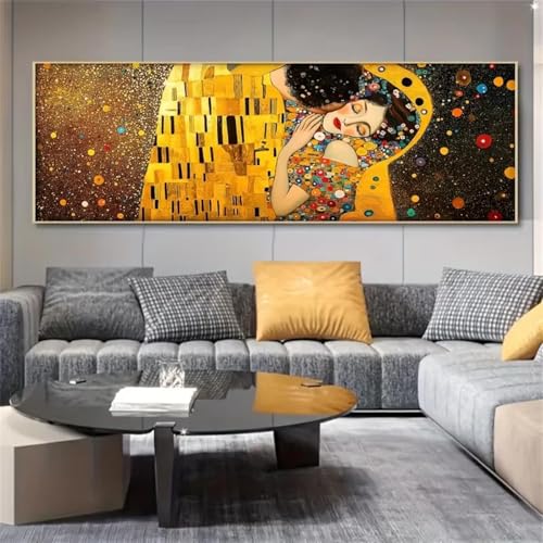 IHHGNB Stampa su tela Il bacio di Gustav Klimt, poster astratto, opera d'arte, dipinto, quadro, decorazione da parete moderna, 50x150 cm (20x59 pollici) senza cornice